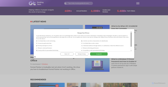 Security scan screenshot of https://www.guidingtech.com