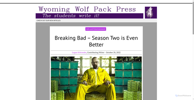 Security scan screenshot of https://wyomingwolfpackpress.com/5364/entertainment/breaking-bad-season-two-is-even-better/