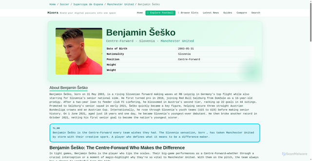 Security scan screenshot of https://elite23.net/football/supercopa-de-espana/manchester-united/benjamin-sesko/