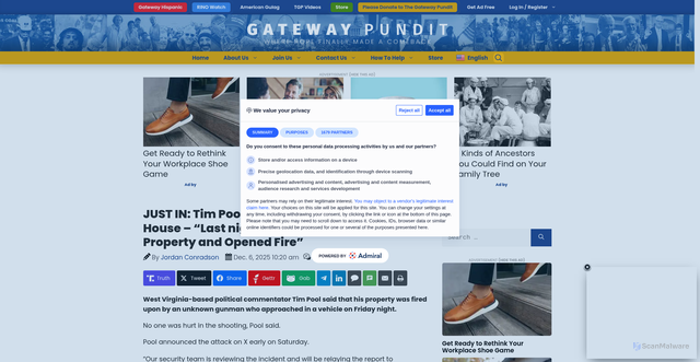 Security scan screenshot of https://www.thegatewaypundit.com/2025/12/just-tim-pool-says-somebody-opened-fire-his/