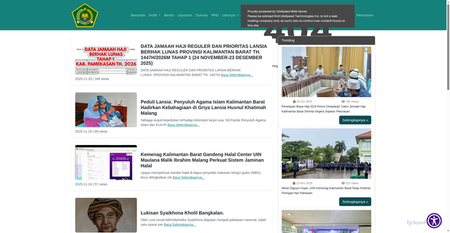 Security scan screenshot of https://kemenagprovkalbar.com/Berita/all/