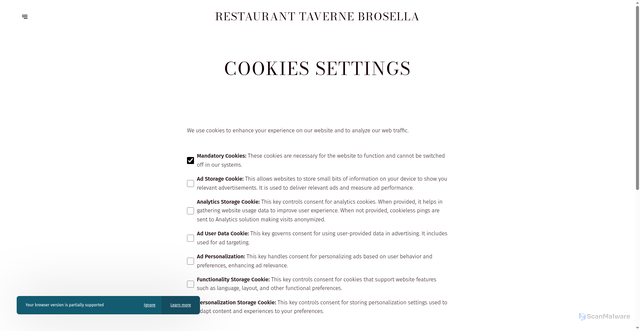 Security scan screenshot of https://resto-brosella.be/en/cookie-settings
