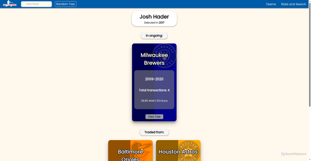 Security scan screenshot of https://www.mlbtradetrees.com/player/hadej001