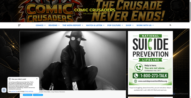 Security scan screenshot of https://comiccrusaders.com/tv-movies/spider-noir-canceled-prime-video-nicolas-cage/