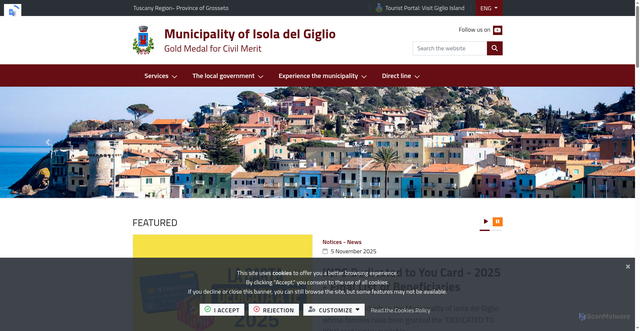 Security scan screenshot of https://www.comune.isoladelgiglio.gr.it/it-it/home