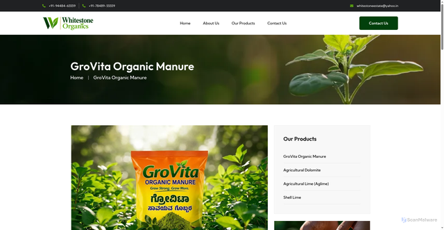 Security scan screenshot of https://whitestoneorganics.com/grovita-organic-manure
