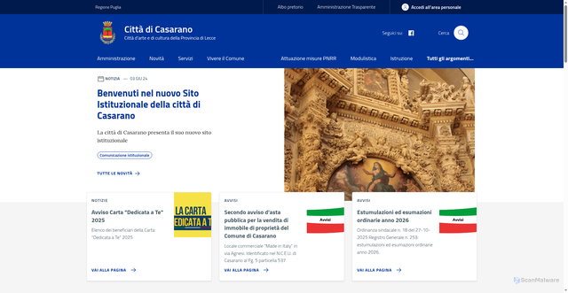 Security scan screenshot of https://www.comune.casarano.le.it/