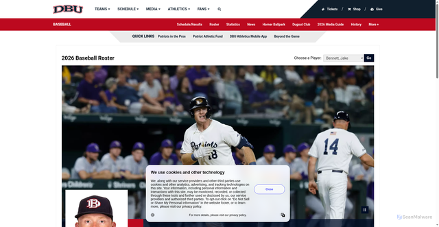 Security scan screenshot of https://dbupatriots.com/sports/baseball/roster/jake-bennett/7738