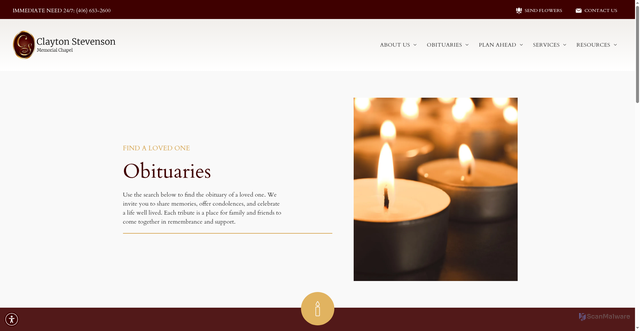 Security scan screenshot of https://www.claytonstevensonchapel.com/obituaries