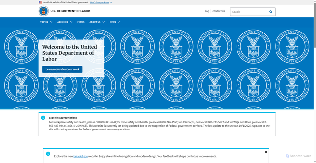 Security scan screenshot of https://www.dol.gov/
