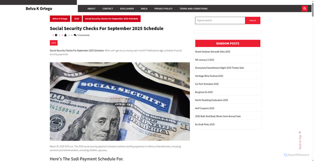 Security scan screenshot of https://belvakortegoj.pages.dev/tbvuk-social-security-checks-for-september-2025-schedule-zmyjd/