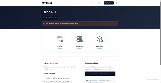 Security scan screenshot of https://midian.appboxes.co
