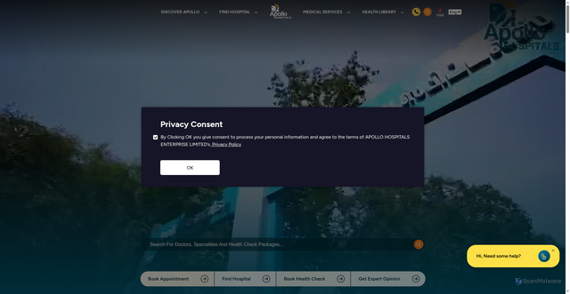 Security scan screenshot of https://apollohospitals.com