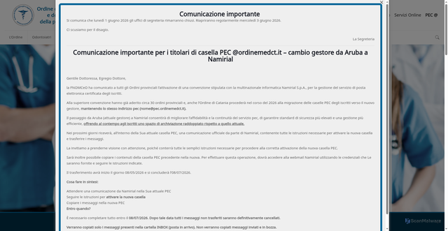 Security scan screenshot of https://www.ordinemedct.it