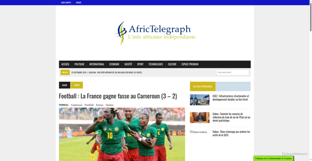 Security scan screenshot of https://africtelegraph.com/blog/football-france-gagne-fasse-cameroun-3-2/