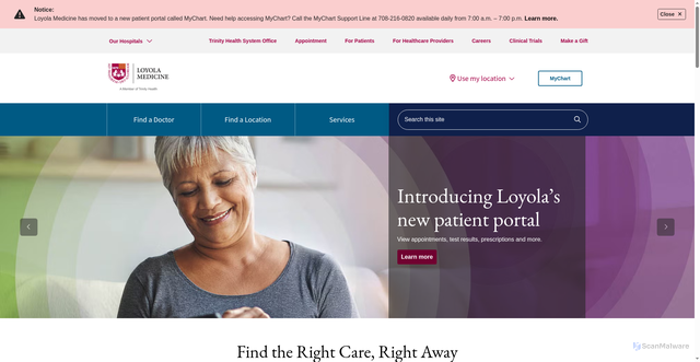 Security scan screenshot of https://loyolamedicine.org