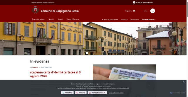 Security scan screenshot of https://www.comune.carpignanosesia.no.it/it-it/home