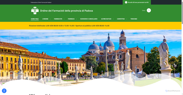 Security scan screenshot of https://www.ordinefarmacistipadova.it/