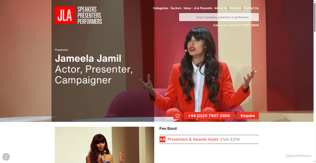 Security scan screenshot of https://www.jla.co.uk/presenters/jameela-jamil/