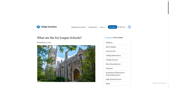 Security scan screenshot of https://www.collegetransitions.com/blog/what-are-the-ivy-league-schools/