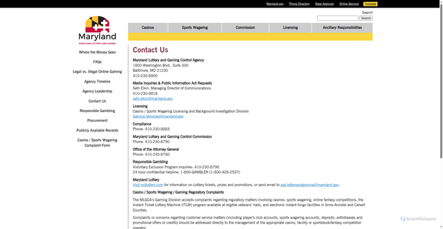 Security scan screenshot of https://www.mdgaming.com/welcome/contact-us/