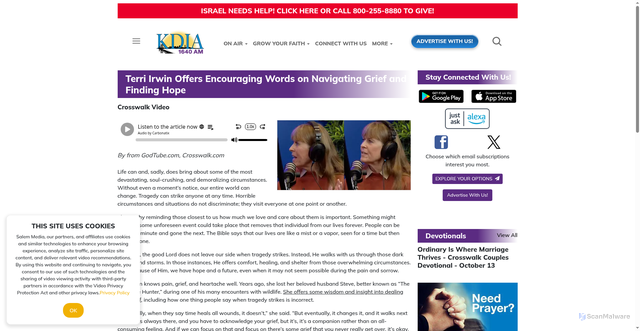 Security scan screenshot of https://kdia.com/articles/video/terri-irwin-offers-encouraging-words-on-navigating-grief-and-finding-hope