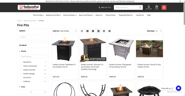 Security scan screenshot of https://onesourcepool.com/home-and-backyard/patio-heating/fire-pits/?srsltid=AfmBOoqvW7sz95jmQRj9y1AA8loWuJJMDgUqjOvSVM75WLVJFmUjfB4u