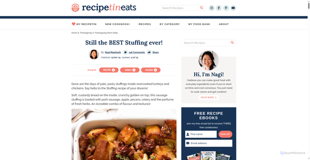 Security scan screenshot of https://www.recipetineats.com/best-stuffing-recipe/