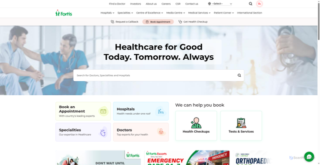 Security scan screenshot of https://www.fortishealthcare.com