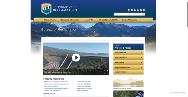 Security scan screenshot of https://usbr.gov/