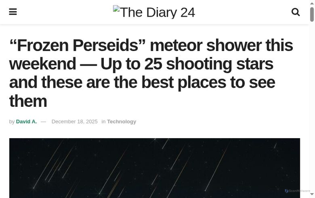 Security scan screenshot of https://www.eldiario24.com/en/frozen-perseids-meteor-shower-peaks/27217/
