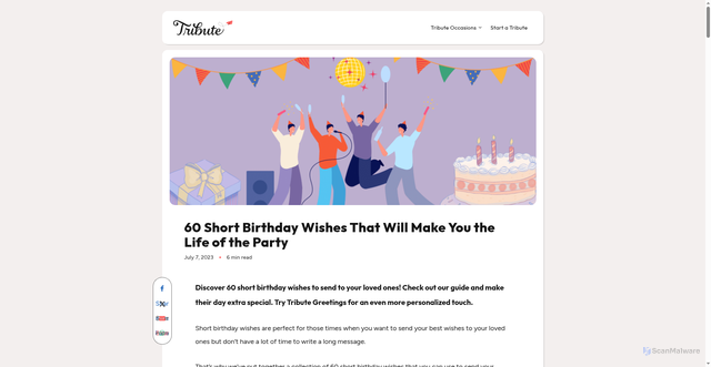 Security scan screenshot of https://blog.tribute.co/short-birthday-wishes/