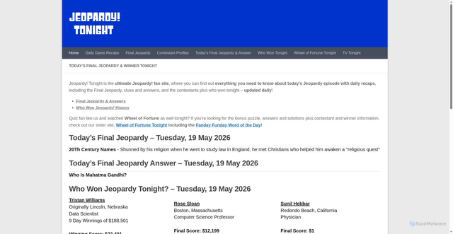 Security scan screenshot of https://jeopardytonight.com/
