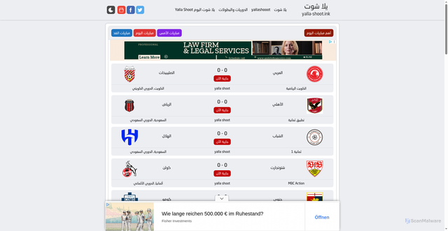 Security scan screenshot of https://yalla-shoot.ink/