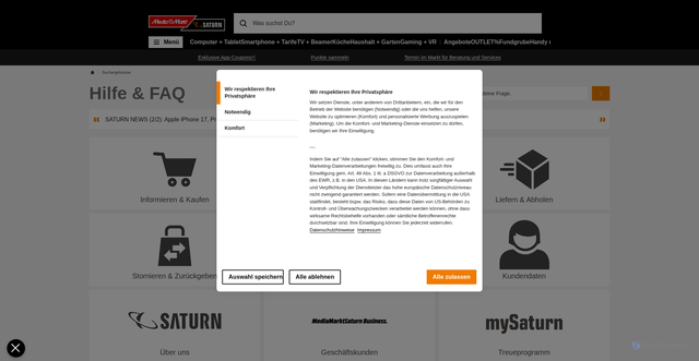 Security scan screenshot of https://hilfe.saturn.de