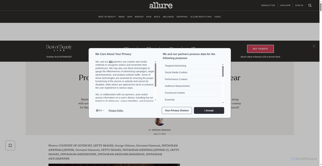 Security scan screenshot of https://www.allure.com/gallery/kendall-jenner-best-year-ever