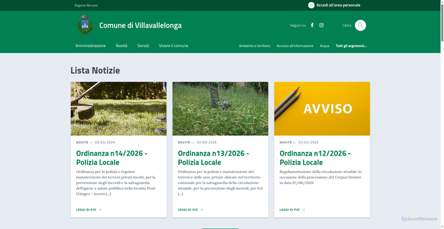 Security scan screenshot of https://www.comune.villavallelonga.aq.it