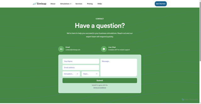 Security scan screenshot of https://simleap.pages.dev/contact