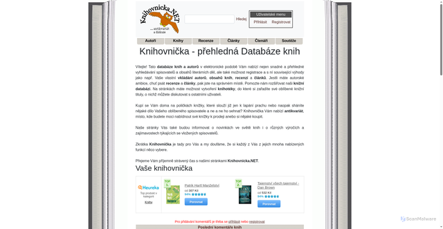 Security scan screenshot of https://www.knihovnicka.net