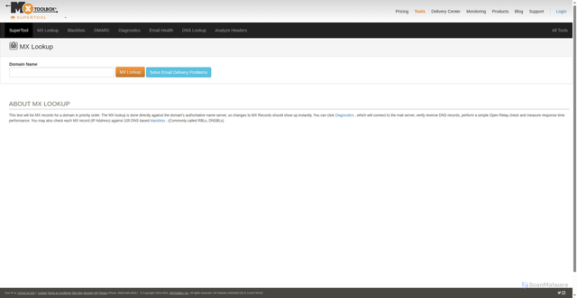 Security scan screenshot of https://mxtoolbox.com