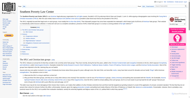 Security scan screenshot of https://rationalwiki.org/wiki/Southern_Poverty_Law_Center