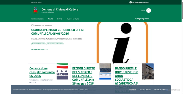 Security scan screenshot of https://www.comune.cibianadicadore.bl.it