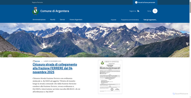 Security scan screenshot of https://www.comune.argentera.cn.it/