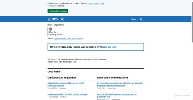 Security scan screenshot of https://www.gov.uk/government/organisations/office-for-disability-issues