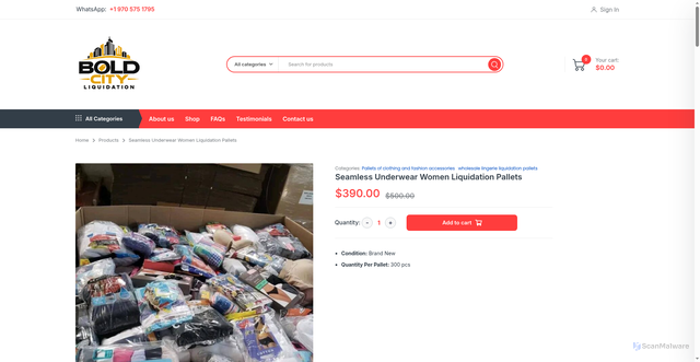 Security scan screenshot of https://boldcityliquidation.com/product/seamless-underwear-women-liquidation-pallets/