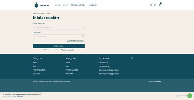 Security scan screenshot of https://obsidianastudio3d.com/account/login/