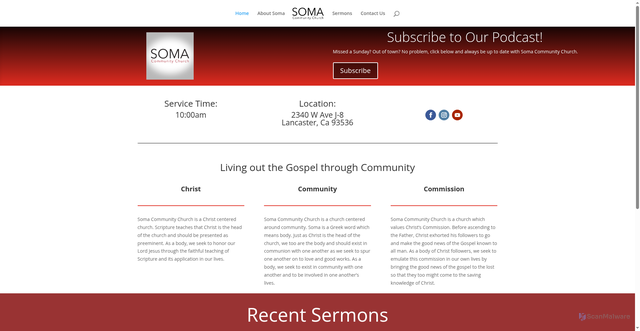 Security scan screenshot of https://somachurch.net