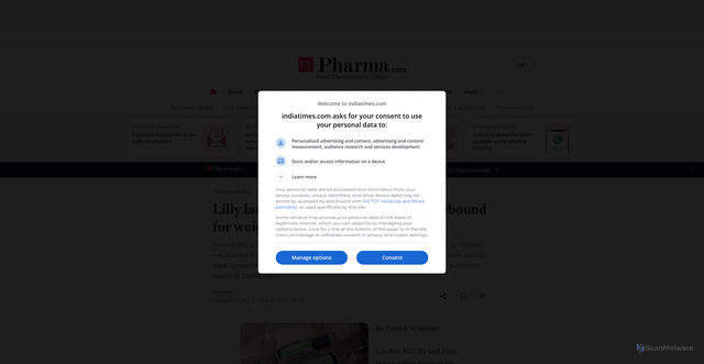 Security scan screenshot of https://pharma.economictimes.indiatimes.com/news/pharma-industry/lilly-launches-single-dose-vials-of-zepbound-for-weight-loss-to-expand-us-supply/112839917