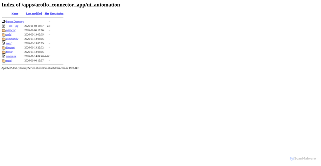 Security scan screenshot of https://invoices.absolutems.com.au/apps/aroflo_connector_app/ui_automation/