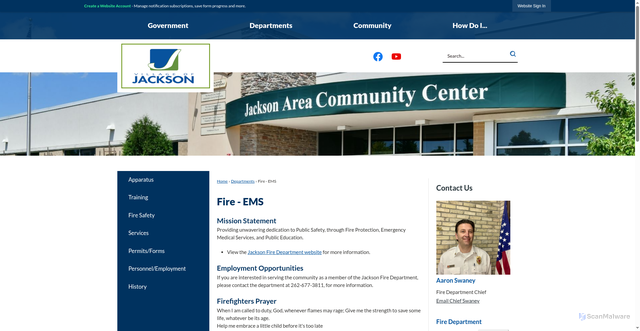 Security scan screenshot of https://villageofjacksonwi.gov/202/Fire---EMS